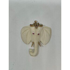 Carved Elephant Pendant with 14K Gold Crown and Tusks w/ Gemstones